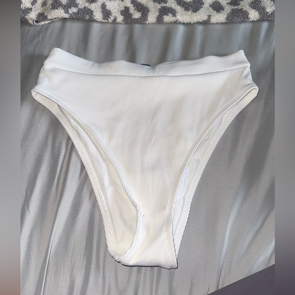 Aerie White Ribbed High Waisted High Cut Bikini Bottom